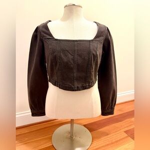 Lee Black Denim Cropped Corset Top NWT